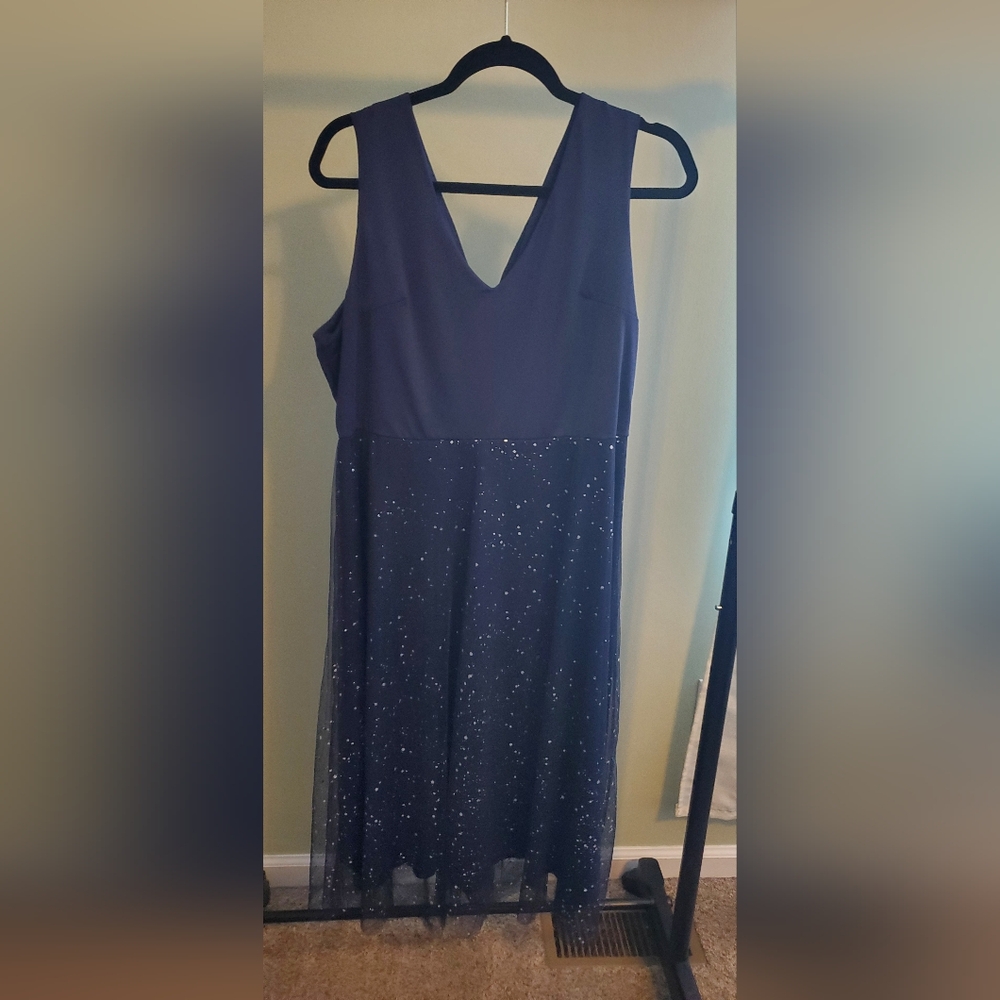 Echoine Contrast Mesh Midi navy blue dress